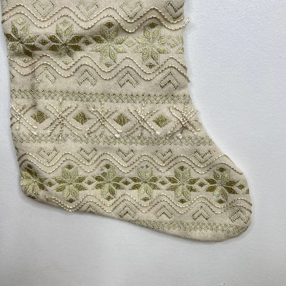 Nicole Miller Wool Blend Beige Embroidered Nordic Snowflake Christmas Stocking - Picture 5 of 8